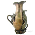 Peaceful Bronze Vase Sculpture with Leaves for Sale